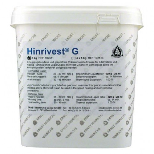 Hinrivest G, Beágyazó massza (K & H, Fémlemez) (Gipsz), ISO Típus 1, fehér, 5 kg ( 11 lbs ), 1 darab