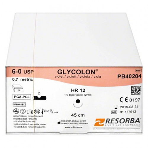 Glycolon® Monofil Packung 24 Nadeln, violett, 45 cm, HR12, USP 6/0