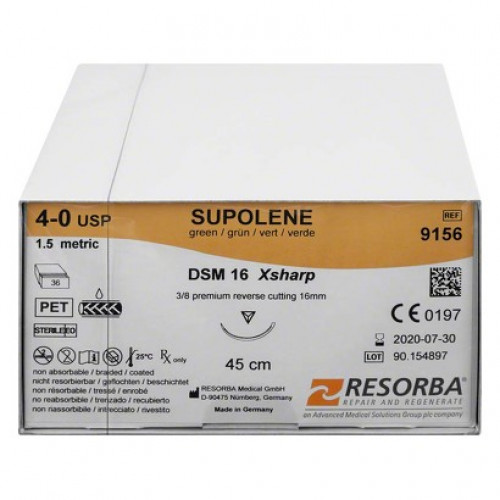 RESORBA® Supolene Packung 36 Nadeln, grün, 45 cm, DSM16, USP 4/0