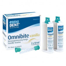 Omni (Omnibite) (Vanille), Harapásregisztráló, duplakartus, Végkeménység Shore A 85 (legalább), addíciós térhálósító, A-szilikon (VPS) 12 keverőkanül, 2 x 50 ml