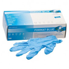 Format (Blue) (L), Kesztyűk (Nitril), nem steril, Egyszerhasználatos termék, Nitril, L (nagy), 100 darab