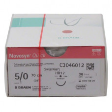 Novosyn® QUICK Packung 36 Nadeln ungefärbt, 70 cm, HR17, Stärke 5/0