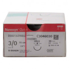 Novosyn® QUICK Packung 36 Nadeln ungefärbt, 70 cm, HR22, Stärke 3/0