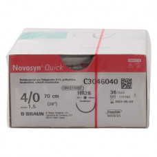 Novosyn® QUICK Packung 36 Nadeln ungefärbt, 70 cm, HR26, Stärke 4/0