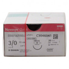 Novosyn® QUICK Packung 36 Nadeln ungefärbt, 70 cm, HR26, Stärke 3/0