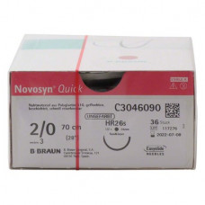 Novosyn® QUICK Packung 36 Nadeln ungefärbt, 70 cm, HR26S, Stärke 2/0