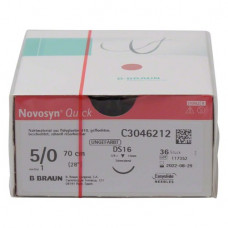 Novosyn® QUICK Packung 36 Nadeln ungefärbt, 70 cm, DS16, Stärke 5/0