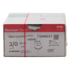 Novosyn® QUICK Packung 36 Nadeln ungefärbt, 45 cm, DS19, Stärke 3/0