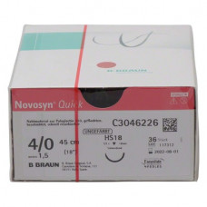 Novosyn® QUICK Packung 36 Nadeln ungefärbt, 45 cm, HS18, Stärke 4/0