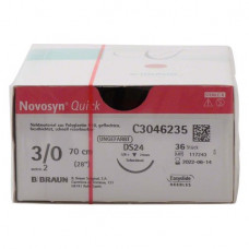 Novosyn® QUICK Packung 36 Nadeln ungefärbt, 70 cm, DS24, Stärke 3/0