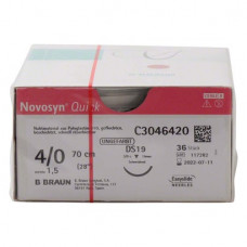 Novosyn® QUICK Packung 36 Nadeln ungefärbt, 70 cm, DS19, Stärke 4/0