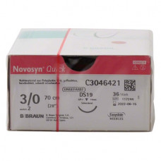 Novosyn® QUICK Packung 36 Nadeln ungefärbt, 70 cm, DS19, Stärke 3/0