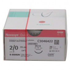 Novosyn® QUICK Packung 36 Nadeln ungefärbt, 70 cm, DS19, Stärke 2/0