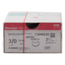 Novosyn® QUICK Packung 36 Nadeln ungefärbt, 70 cm, DSMP19, Stärke 3/0