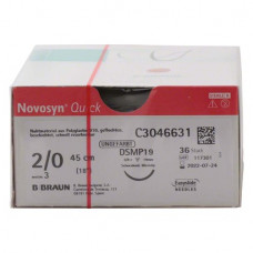Novosyn® QUICK Packung 36 Nadeln ungefärbt, 45 cm, DSMP19, Stärke 2/0