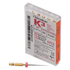 K3 (21 mm) (6 %) (ISO 15-40), Gyökércsatorna reszelő (gépi), Könyökdarab (CA, Ø 2,35 mm, ISO 204) ISO 15-40 forgó, ISO színkódolt, Nikkel-titán, 21 mm, 6x1 darab