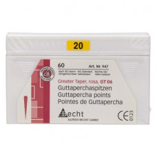 Guttapercha-csúcs (6 %) (ISO 20), ISO 20 rózsaszín, Guttapercha, 6%, 60 darab