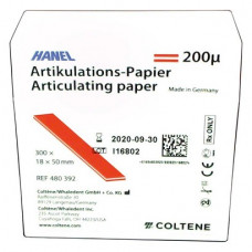Artikulációs papír (50 mm x 18 mm x 200 µm), piros, mindkét oldalon bevont, 300 darab