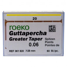Guttapercha Greater, guttapercha-csúcs, rózsaszín, Taper.06 ISO 020, 60 darab