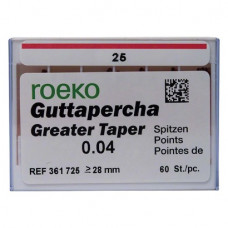 Guttapercha Greater, guttapercha-csúcs, rózsaszín, Taper.04 ISO 025, 60 darab