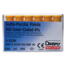 Guttapercha-csúcs (30 mm) (4 %) (ISO 20), ISO 20 világossárga, Guttapercha, 30 mm, 120 darab