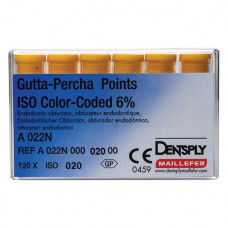 Guttapercha-csúcs (30 mm) (6 %) (ISO 20), ISO 20 világossárga, Guttapercha, 30 mm, 120 darab