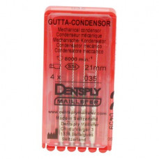 Gutta Condensor (21 mm) (ISO 35), Guttapercha kondenzor, Könyökdarab (CA, Ø 2,35 mm, ISO 204) ISO 35 forgó, ISO színkódolt, Nemesacél, 21 mm, 4 darab