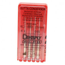 Gutta Condensor (21 mm) (ISO 55), Guttapercha kondenzor, Könyökdarab (CA, Ø 2,35 mm, ISO 204) ISO 55 forgó, ISO színkódolt, Nemesacél, 21 mm, 4 darab