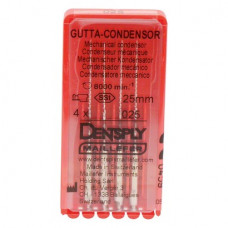 Gutta Condensor (25 mm) (ISO 25), Guttapercha kondenzor, Könyökdarab (CA, Ø 2,35 mm, ISO 204) ISO 25 forgó, ISO színkódolt, Nemesacél, 25 mm, 4 darab