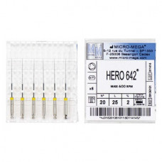 Hero 642 (25 mm) (2 %) (ISO 20), Gyökércsatorna reszelő (gépi), Könyökdarab (CA, Ø 2,35 mm, ISO 204) ISO 20 forgó, ISO színkódolt, Nikkel-titán, 25 mm, 6 darab