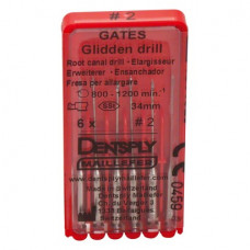Gates Glidden Drill (2), Gyökércsatorna tágító (Gates), Könyökdarab (CA, Ø 2,35 mm, ISO 204) ISO 70 forgó, ISO színkódolt, Nemesacél, 19 - 34 mm, 6 darab