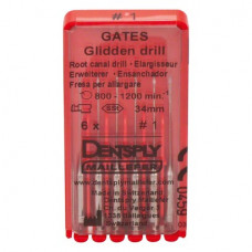 Gates Glidden Drill (1), Gyökércsatorna tágító (Gates), Könyökdarab (CA, Ø 2,35 mm, ISO 204) ISO 50 forgó, ISO színkódolt, Nemesacél, 19 - 34 mm, 6 darab