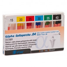 alpha Guttapercha (28 mm) (4 %) (ISO 15-40), Guttapercha-csúcs, ISO 15-40 rózsaszín, Guttapercha, 28 mm, 6x10 darab