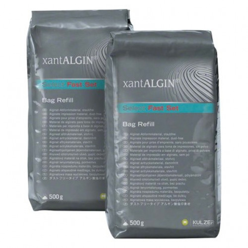 Xantalgin select, Lenyomatanyag (Alginát), Zacskók, Mentaízű, gyorsan keményedő, Alginát, 500 g, 2x1 darab