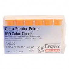 Guttapercha-csúcs (30 mm) (2 %) (ISO 50), ISO 50 világossárga, Guttapercha, 30 mm, 120 darab