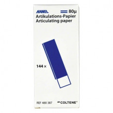 Artikulációs papír (105 mm x 20 mm x 80 µm), Lapok, téglalap alakú, mindkét oldalon bevont, kék, 144 darab