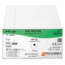 RESORBA® Polyester Packung 36 Nadeln, grün, 75 cm, HR 22, USP 4/0
