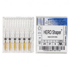 Hero Shaper ( Classics ) (21 mm) (6 %) (ISO 20), Gyökércsatorna reszelő (gépi), Könyökdarab (CA, Ø 2,35 mm, ISO 204) ISO 20 forgó, ISO színkódolt, Nikkel-titán, 21 mm, 6 darab