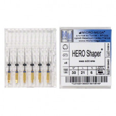 Hero Shaper ( Classics ) (21 mm) (6 %) (ISO 30), Gyökércsatorna reszelő (gépi), Könyökdarab (CA, Ø 2,35 mm, ISO 204) ISO 30 forgó, ISO színkódolt, Nikkel-titán, 21 mm, 6 darab