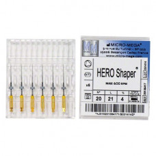 Hero Shaper ( Classics ) (21 mm) (4 %) (ISO 20), Gyökércsatorna reszelő (gépi), Könyökdarab (CA, Ø 2,35 mm, ISO 204) ISO 20 forgó, ISO színkódolt, Nikkel-titán, 21 mm, 6 darab