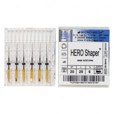 Hero Shaper ( Classics ) (25 mm) (6 %) (ISO 20), Gyökércsatorna reszelő (gépi), Könyökdarab (CA, Ø 2,35 mm, ISO 204) ISO 20 forgó, ISO színkódolt, Nikkel-titán, 25 mm, 6 darab