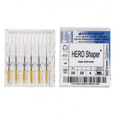 Hero Shaper ( Classics ) (25 mm) (4 %) (ISO 20), Gyökércsatorna reszelő (gépi), Könyökdarab (CA, Ø 2,35 mm, ISO 204) ISO 20 forgó, ISO színkódolt, Nikkel-titán, 25 mm, 6 darab