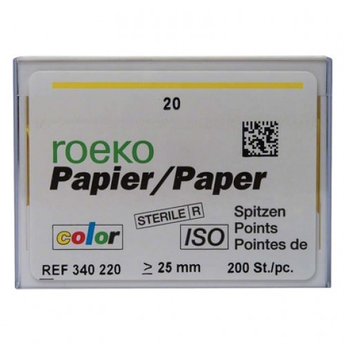 Color (ISO 20), Papírcsúcs, ISO 20 sterilen csomagolva, világossárga, Papír, 200 darab