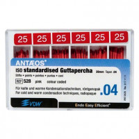 Guttapercha-csúcs (#528) (28 mm) (4 %) (ISO 25), ISO 25 rózsaszín, röntgenopák, Guttapercha, 28 mm, 60 darab