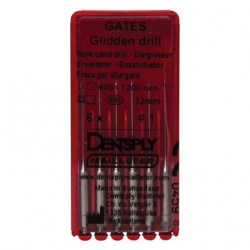 Gates Glidden Drill (1), Gyökércsatorna tágító (Gates), Könyökdarab (CA, Ø 2,35 mm, ISO 204) ISO 50 forgó, ISO színkódolt, Nemesacél, 19 - 32 mm, 6 darab