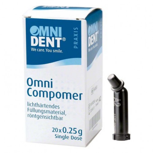 Omni (Compomer) (A2), Tömőanyag (Kompomer), Egyszeri dózis, röntgenopák, fényre keményedő, Kompomer, 250 mg, 20 darab