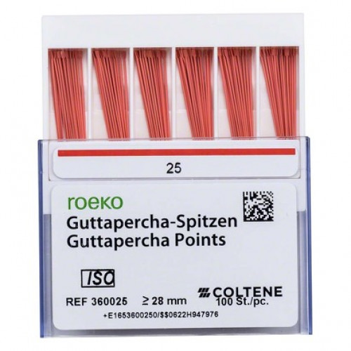 Guttapercha Spitzen, 10 darab, ISO 025