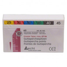 Guttapercha-csúcs (6 %) (ISO 20-45), ISO 20-45 rózsaszín, Guttapercha, 6%, 60 darab