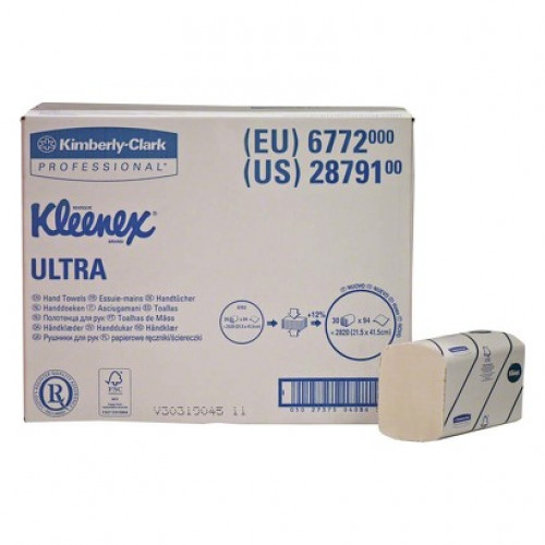 Kleenex Ultra Medium, (415 x 215 mm), Kéztörlo, Kendõk, Egyszerhasználatos termék, fehér, M (közepes), 30x94 darab