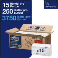 TORK® schnellauflösendes Zickzack Handtuch - Packung 15 Stück, 2-lagig, hochweiß, schnellauflösend